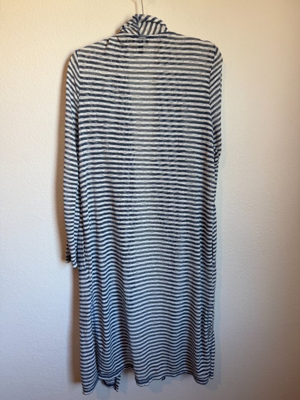 Jones New York Signature Long Striped Duster Cardigan Blue White Lightweight L - Picture 8 of 8